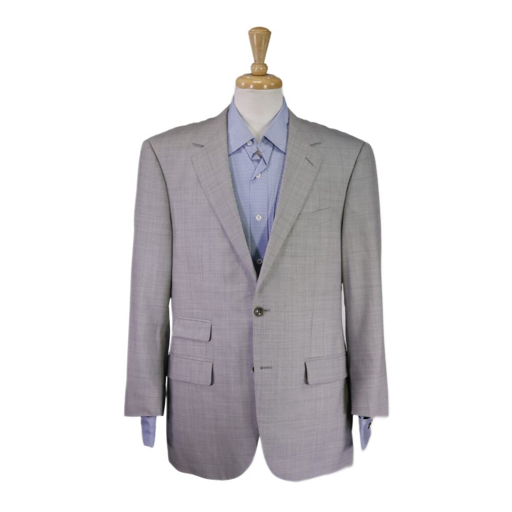 Beaux New York Custom Made Gray Tic Woven 2-Btn Wool Blazer Jacket 42S